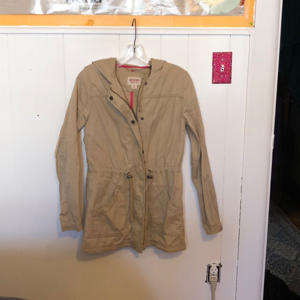 khaki "raincoat" style jacket
